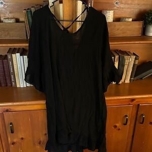 Black Sheer Tunic Ruffled Swim Cover XL Excellent Condition